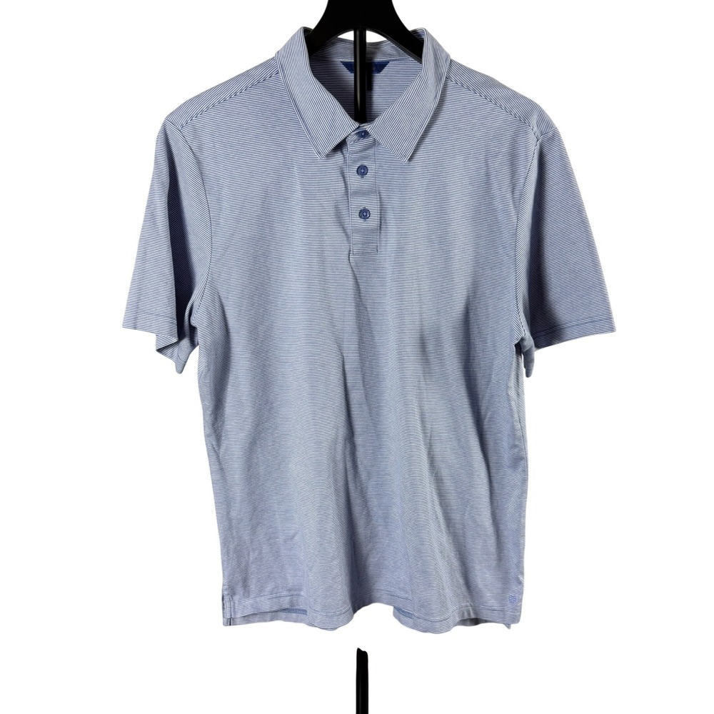 David Donahue Mens Blue White Micro Stripe Short Sleeve Polo Shirt Large